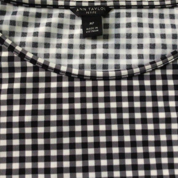 Ann Taylor Black and White Checkered Print Blouse &Button Cuffed Sleeves PM - Picture 7 of 8